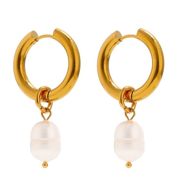 Pearl Pendant Hoop Earrings - Gold
