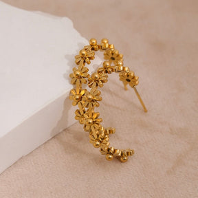 Daisy Design Hoop Earrings - Gold