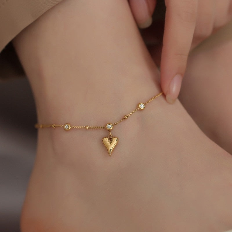 Heart Anklet - Gold