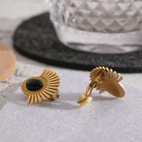 Elegant Oval Stone Earrings - Gold