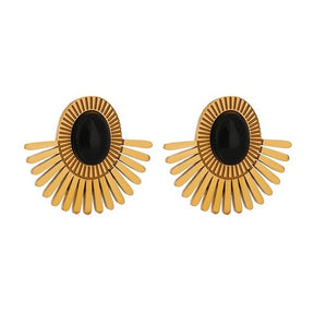 Elegant Oval Stone Earrings - Gold