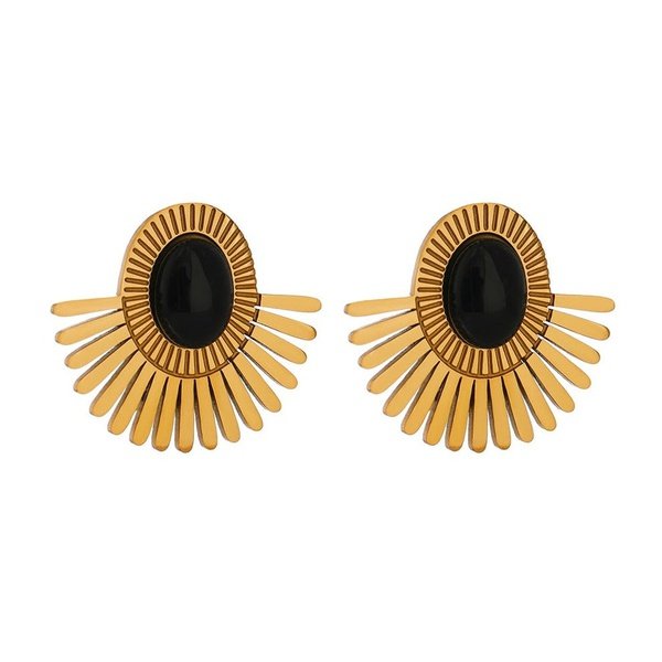 Elegant Oval Stone Earrings - Gold
