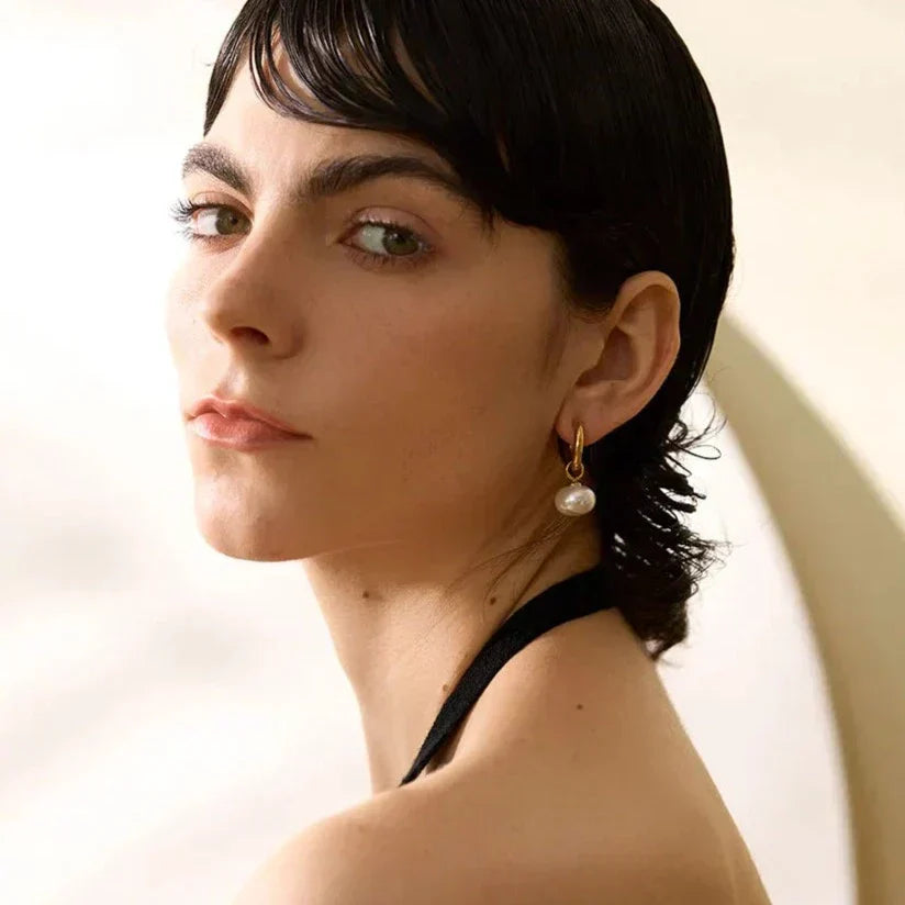 Pearl Hoop Earring - Gold