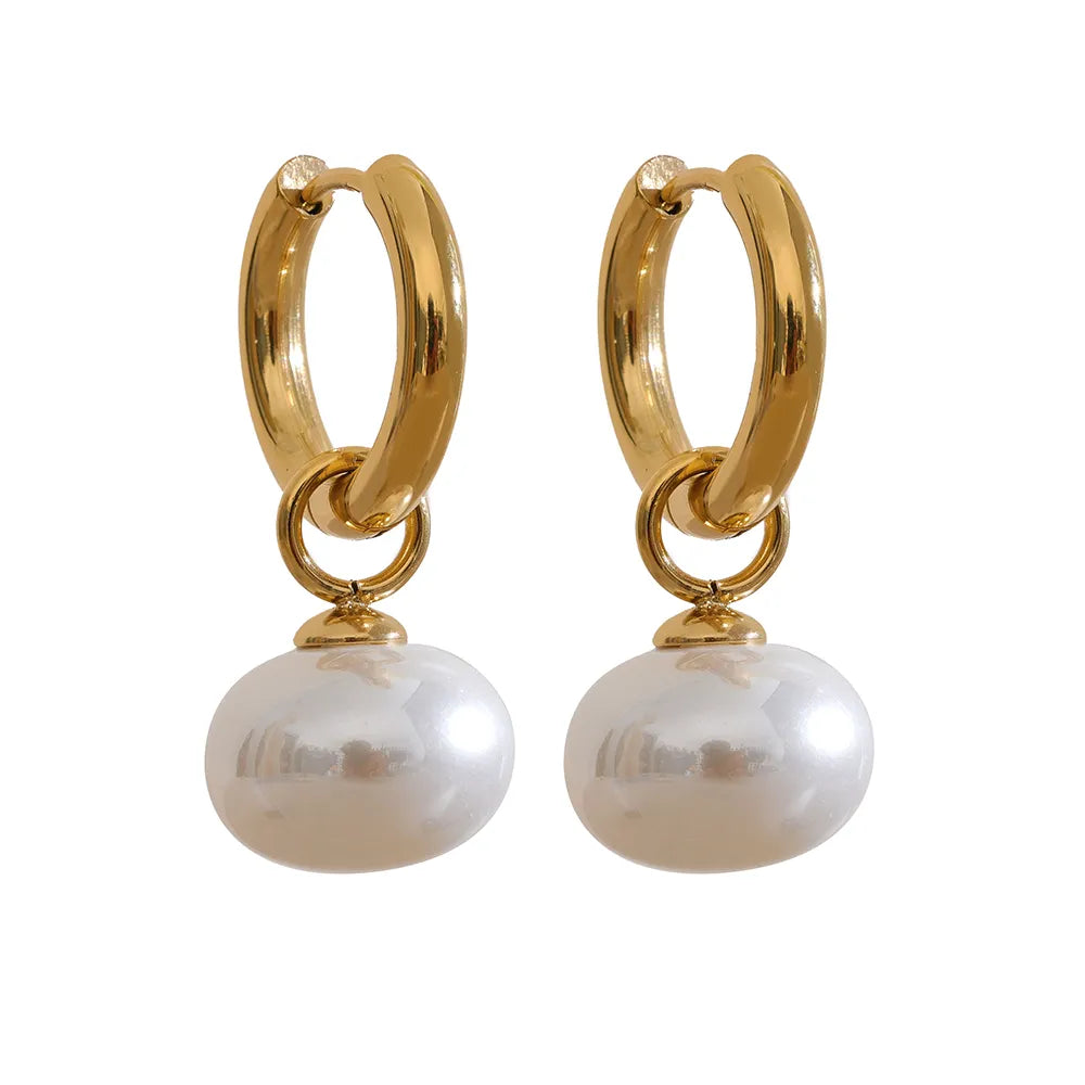 Pearl Hoop Earring - Gold