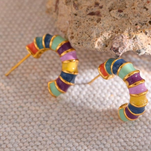 Colored Half Hoop Earring - Gold