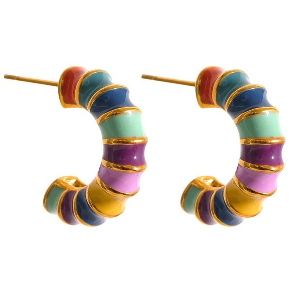 Colored Half Hoop Earring - Gold