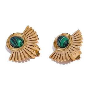 Elegant Oval Stone Earrings - Gold