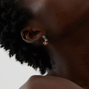 Colored Half Hoop Earring - Gold