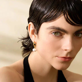 Pearl Hoop Earring - Gold