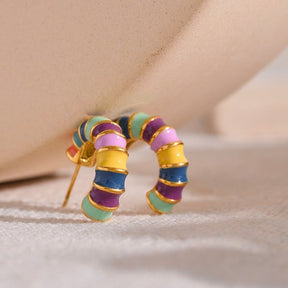 Colored Half Hoop Earring - Gold