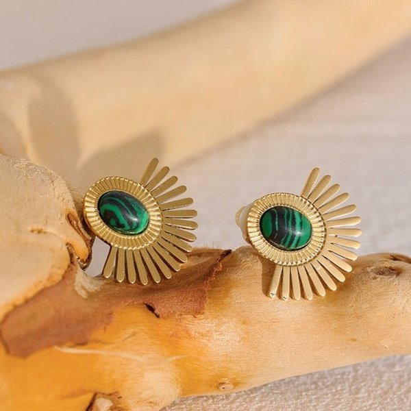 Elegant Oval Stone Earrings - Gold
