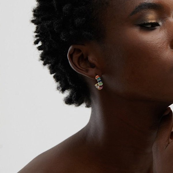Colored Half Hoop Earring - Gold