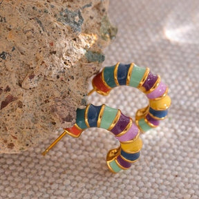 Colored Half Hoop Earring - Gold