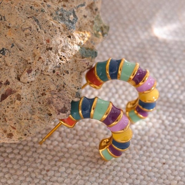 Colored Half Hoop Earring - Gold