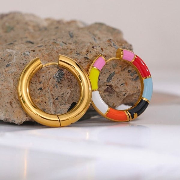 Colorful Gold Hoop Earrings - Gold