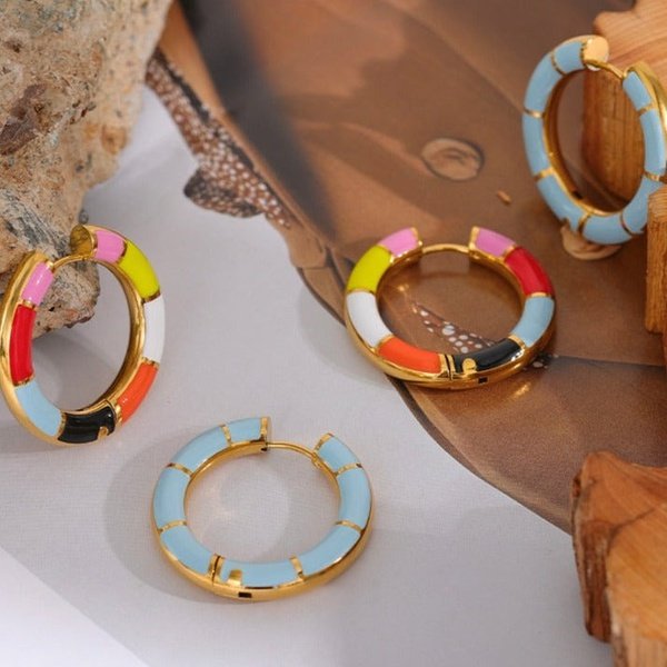 Colorful Gold Hoop Earrings - Gold