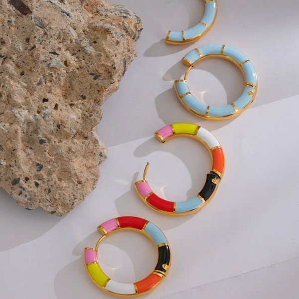 Colorful Gold Hoop Earrings - Gold