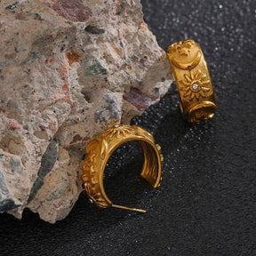 Moon and Stars Half Hoop Earrings - Gold