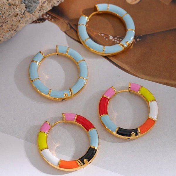 Colorful Gold Hoop Earrings - Gold