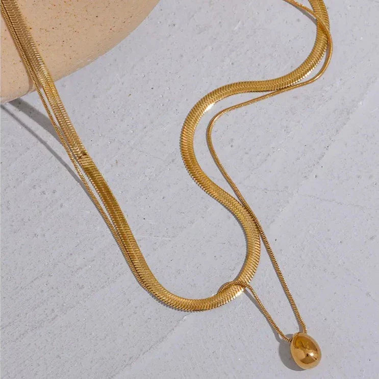 Double Chain  Pendant Necklace - Gold
