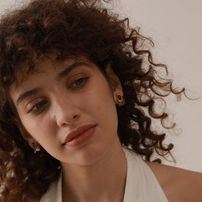 Elegant Oval Stone Earrings - Gold