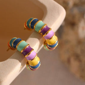Colored Half Hoop Earring - Gold