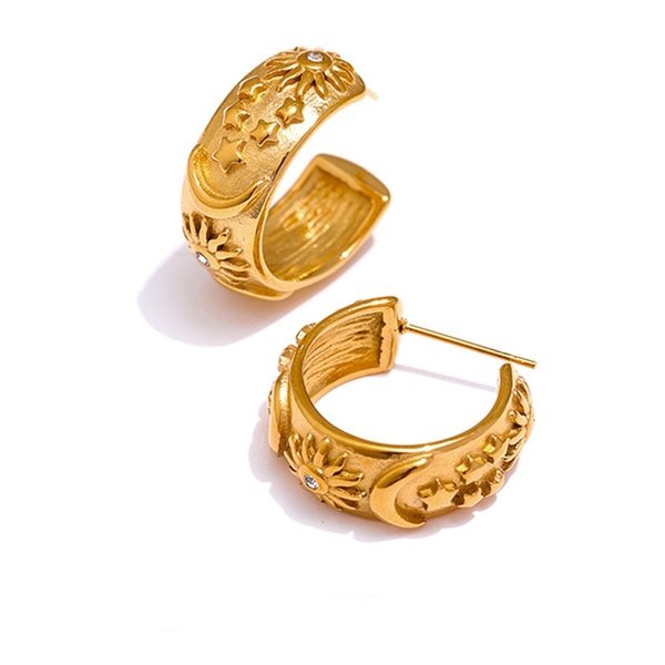 Moon and Stars Half Hoop Earrings - Gold
