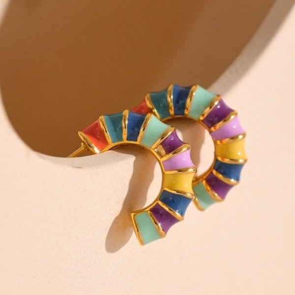 Colored Half Hoop Earring - Gold