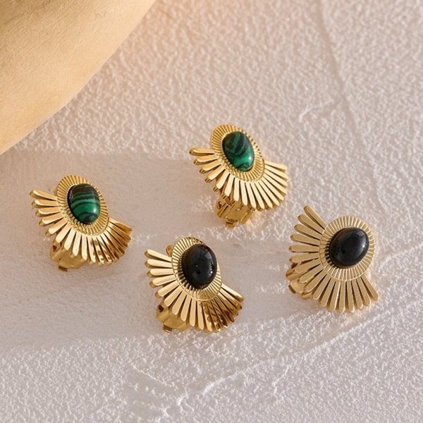 Elegant Oval Stone Earrings - Gold