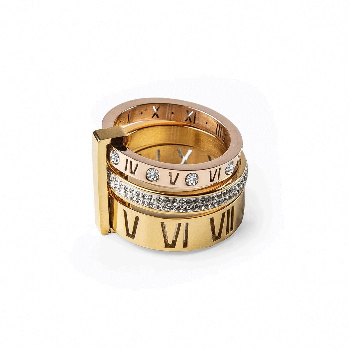 Triple Circle Roman Numerals Ring - Gold