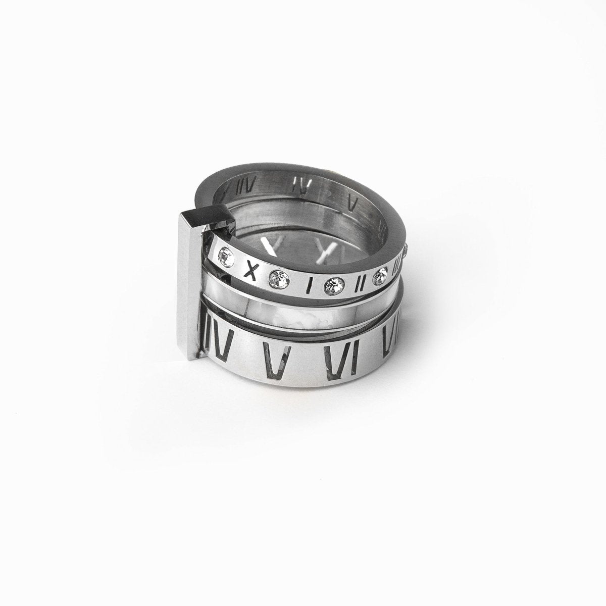 Triple Circle Roman Numerals Ring - Silver