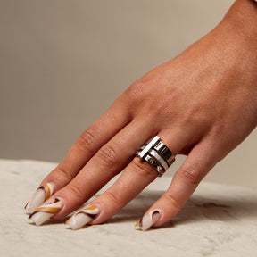 Triple Circle Roman Numerals Ring - Silver