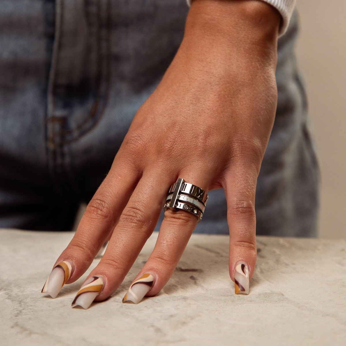 Triple Circle Roman Numerals Ring - Silver