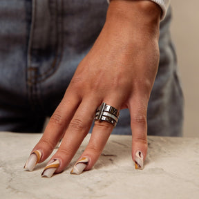 Triple Circle Roman Numerals Ring - Silver