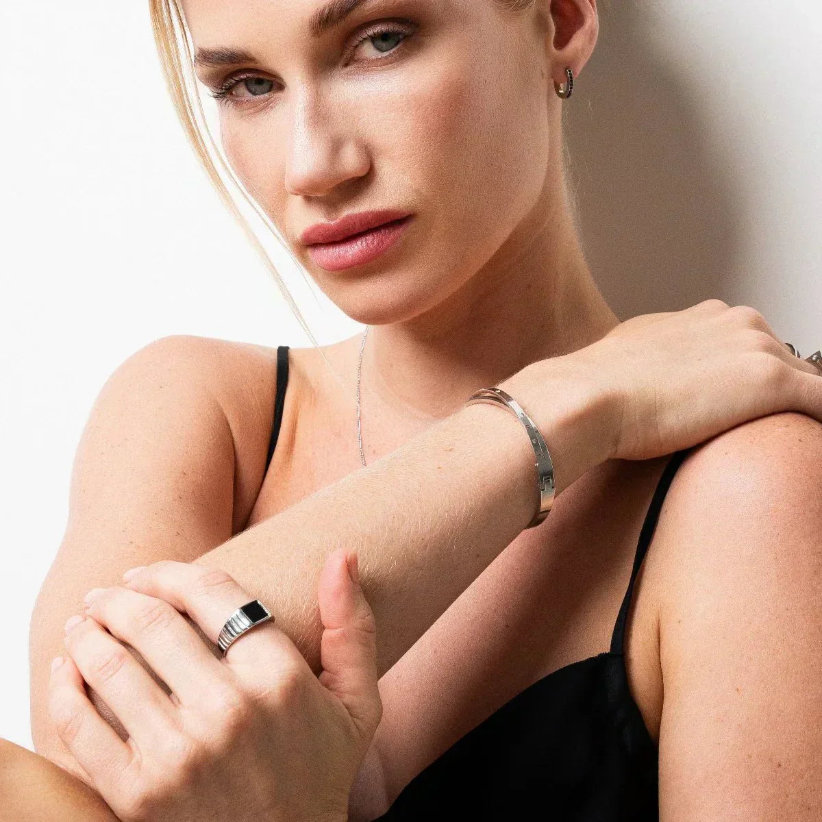 Black Square Ring - Silver