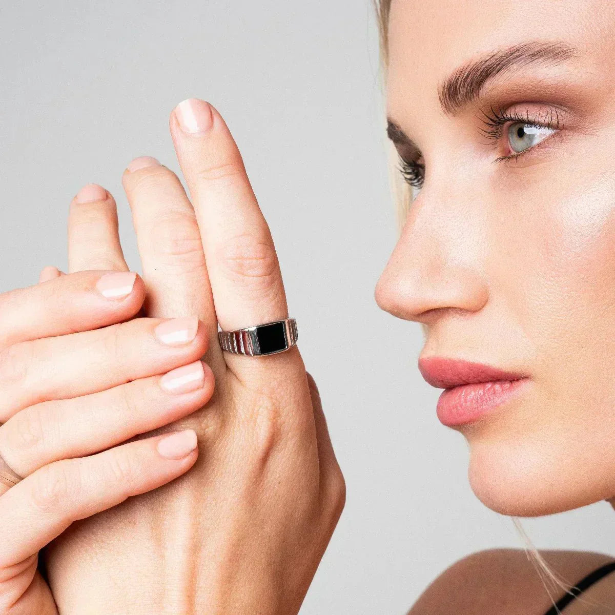 Black Square Ring - Silver