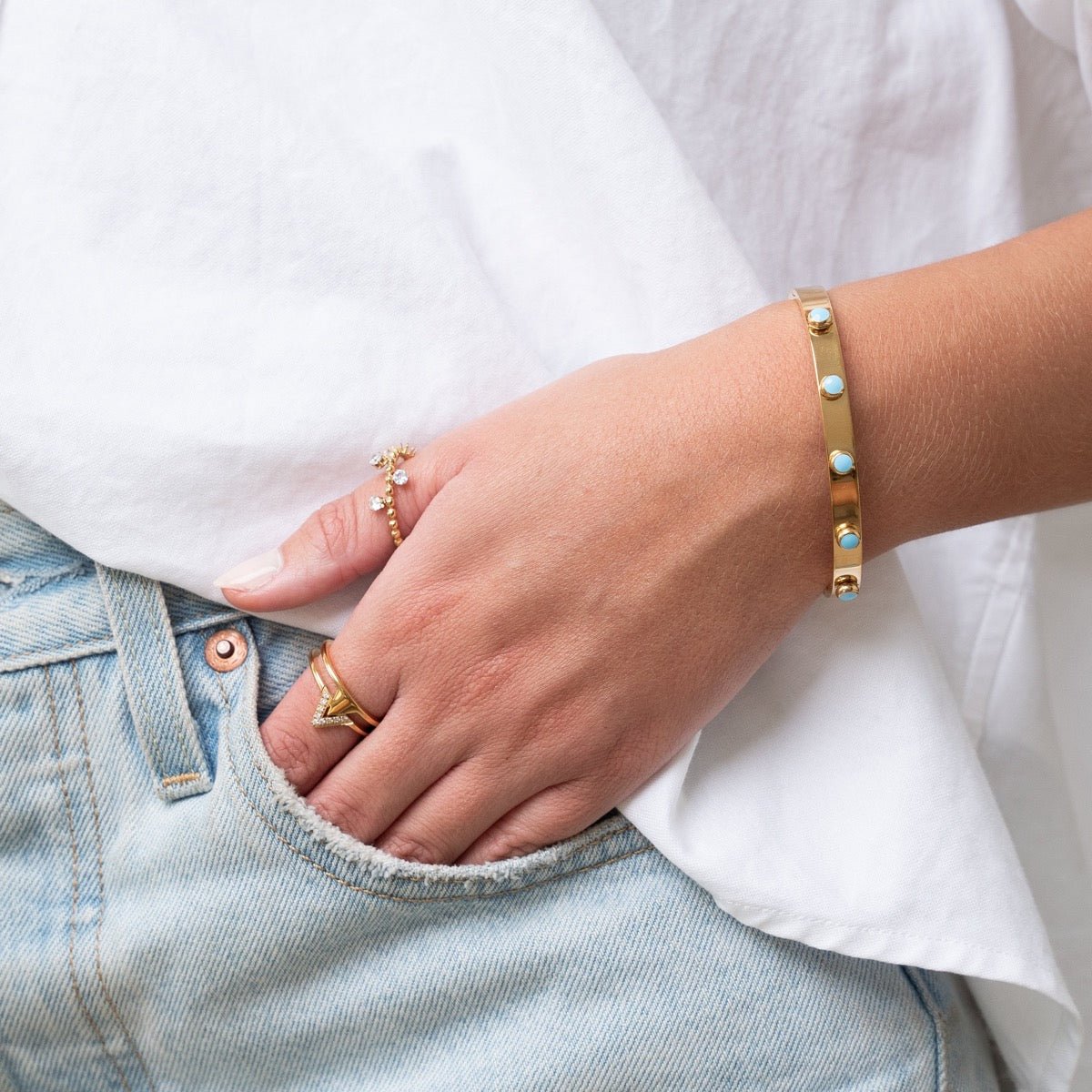 Aqua Stone Bracelet - Gold