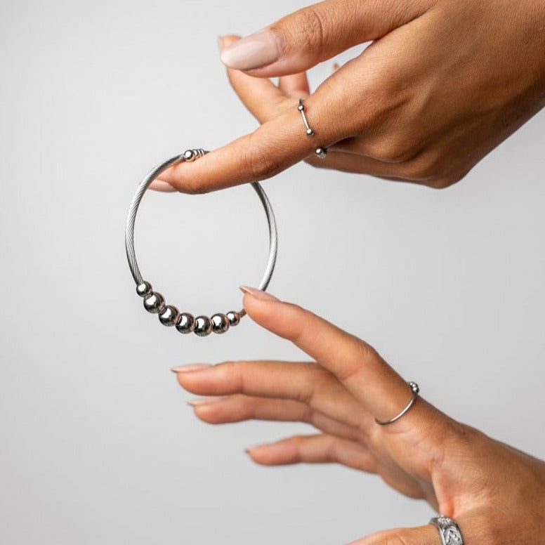 Anti-Stress Beaded Bracelet - Silver (Adjustable)