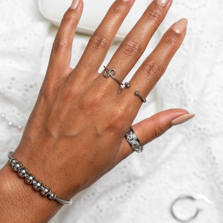 Anti-Stress Beaded Bracelet - Silver (Adjustable)