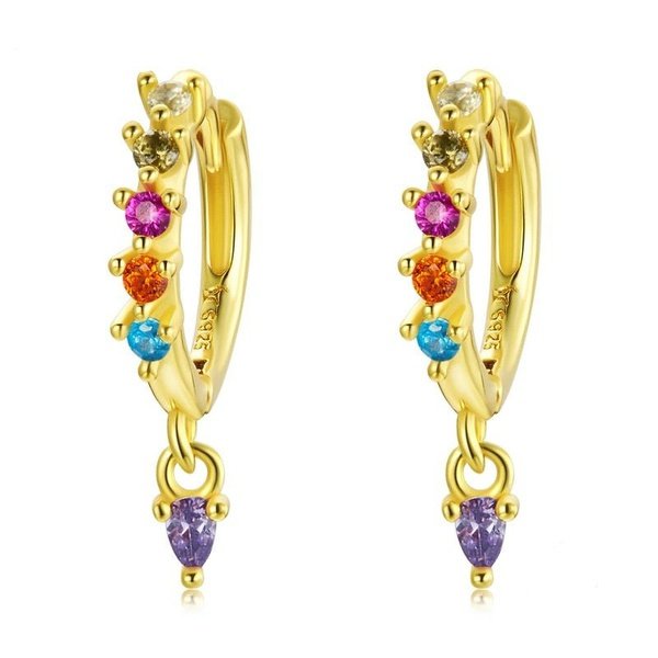 Colorful Crystal Hoop Earrings - Gold