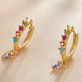 Colorful Crystal Hoop Earrings - Gold