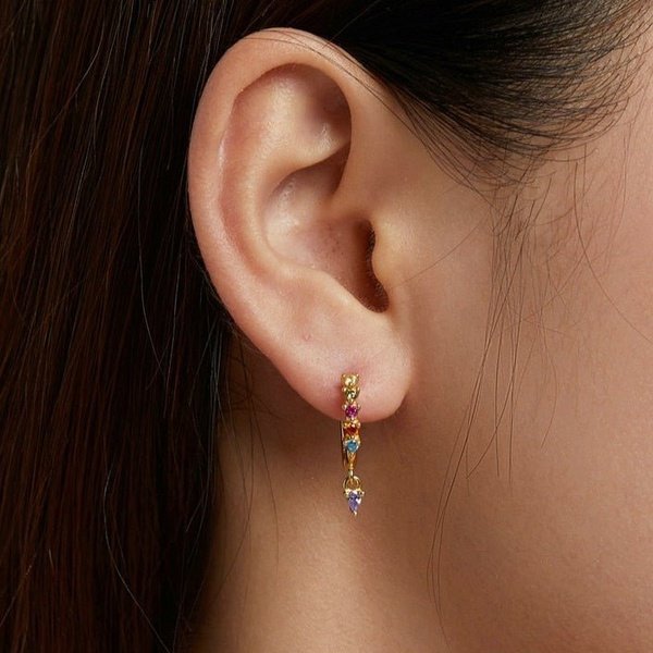 Colorful Crystal Hoop Earrings - Gold