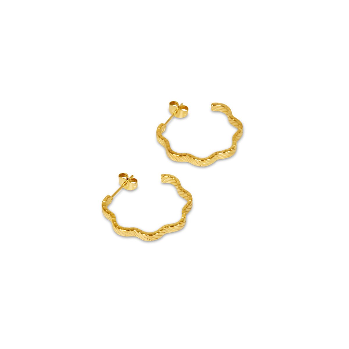 Wavy Texture Hoop Earrings - Gold