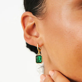 Green Crystal Hoop Earring - Gold