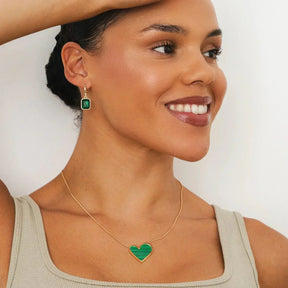 Green Crystal Hoop Earring - Gold