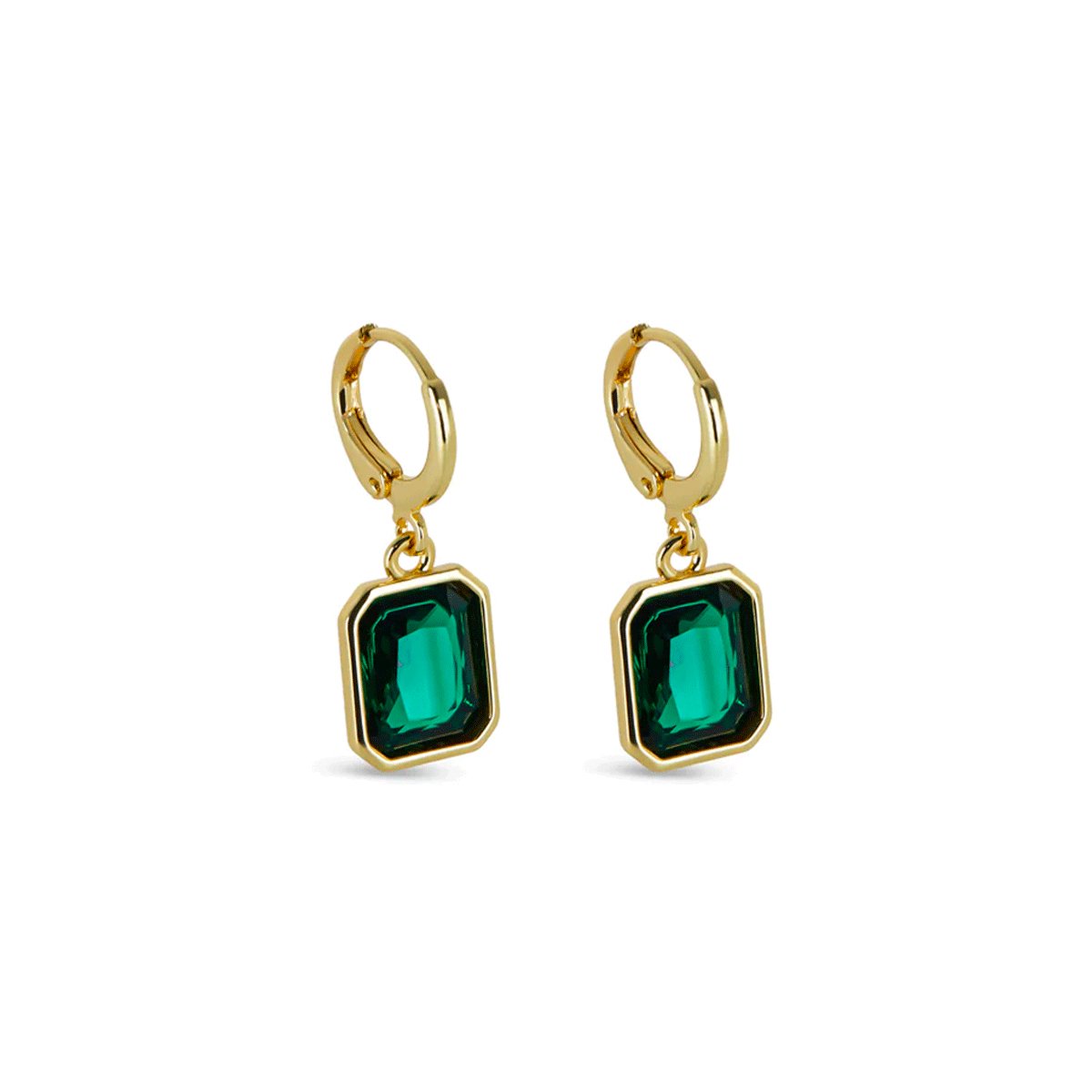 Green Crystal Hoop Earring - Gold