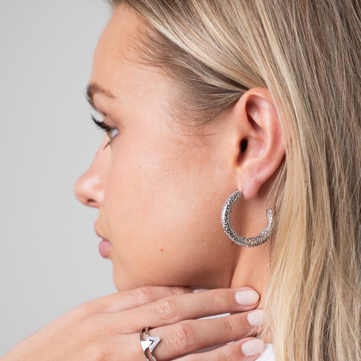 Textured Hoop Earrings - Silver