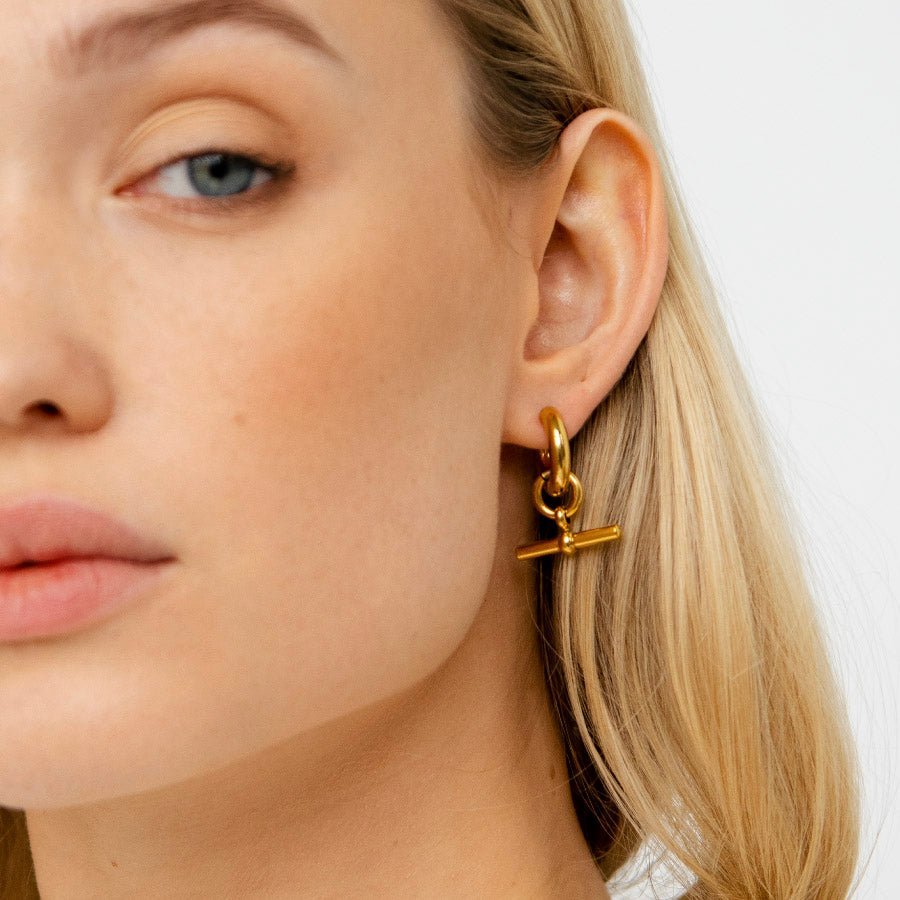 T-Bar Hoop Earrings - Gold