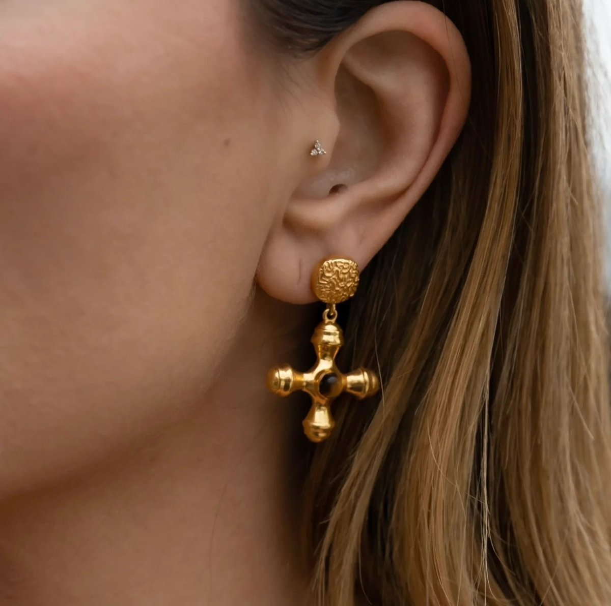 Tiger Eye Earring - Gold