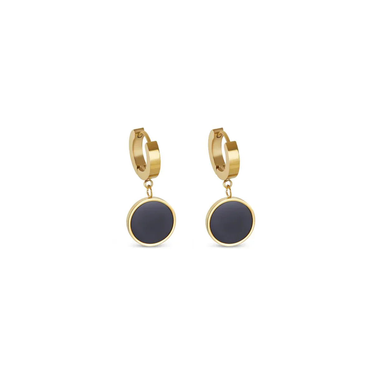 Black Pendant Earring - Gold